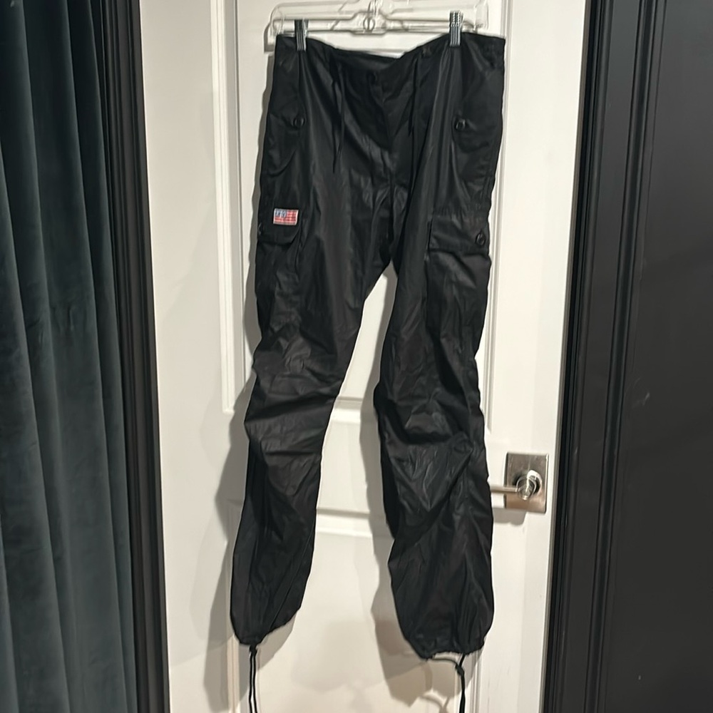 UFO black parachute baggy cargo drawstring raver pants s/m